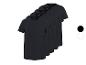 Cinq t-shirts noirs à col rond pour hommes, avec des options de couleur cercles noirs et blancs.