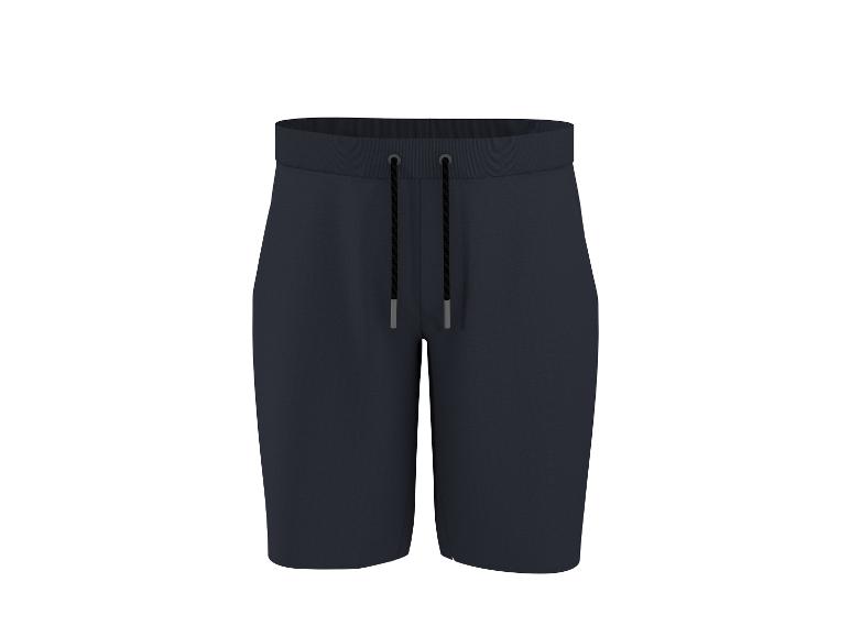 Short de sport bleu foncé avec cordon de serrage et taille côtelée.