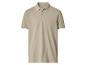 Polo beige avec col et poignets blancs, à deux boutons.