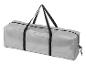 Sac de transport gris avec fermeture éclair et grandes poignées.