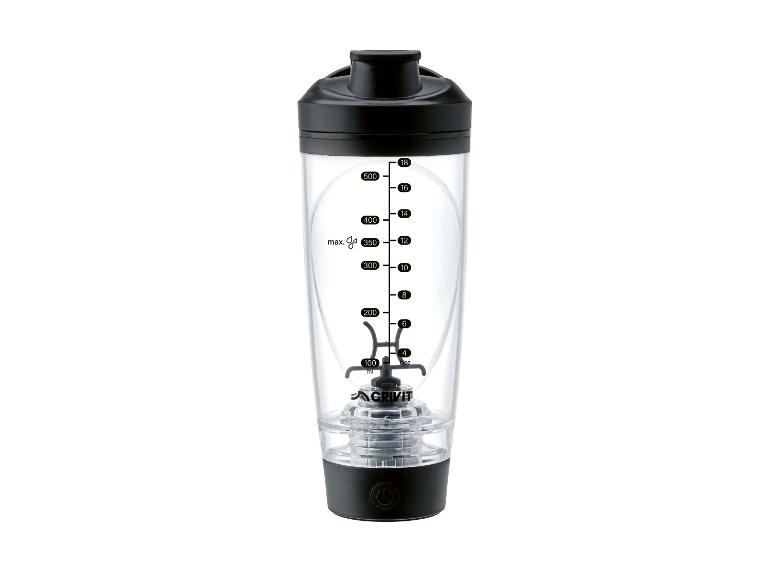 Shaker transparent avec couvercle et base noirs, gradué en ml et fl.oz.