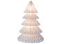 Sapin de Noël décoratif en papier lumineux sur fond noir.