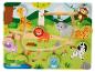 Jouet en bois avec un labyrinthe, sur le thème des animaux de la jungle, y compris une girafe, un lion, un éléphant et un zèbre.