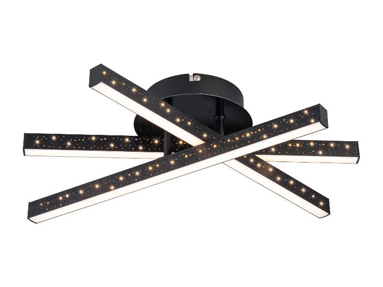 Plafonnier LED noir moderne avec perforations effet étoile et barres lumineuses linéaires