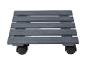 Plateau roulant en bois gris foncé sur roulettes.