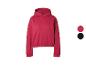 Sweat à capuche rouge pour femme avec ourlet et poignets côtelés.