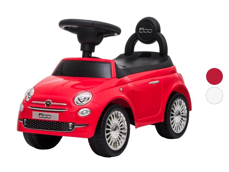 Voiture porteur rouge avec volant et siège noirs, dotée de roues chromées.