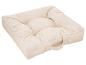 Coussin de siège carré beige avec poignée et passepoil blanc.