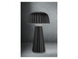 Une lampe de table noire avec un abat-jour plissé.