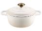 Cocotte en fonte émaillée blanche avec couvercle et bouton en laiton