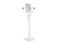 Ventilateur sur pied blanc avec tête inclinable, sur fond blanc