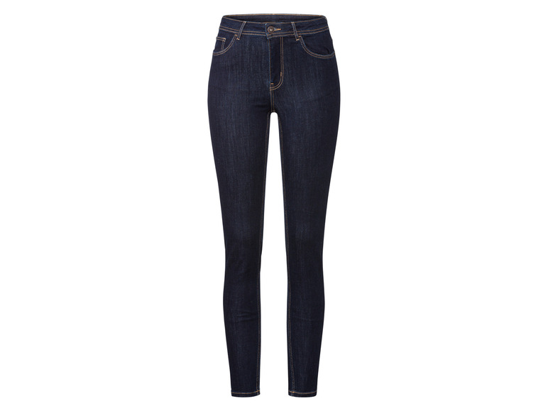 Jeans skinny bleu foncé pour femme.