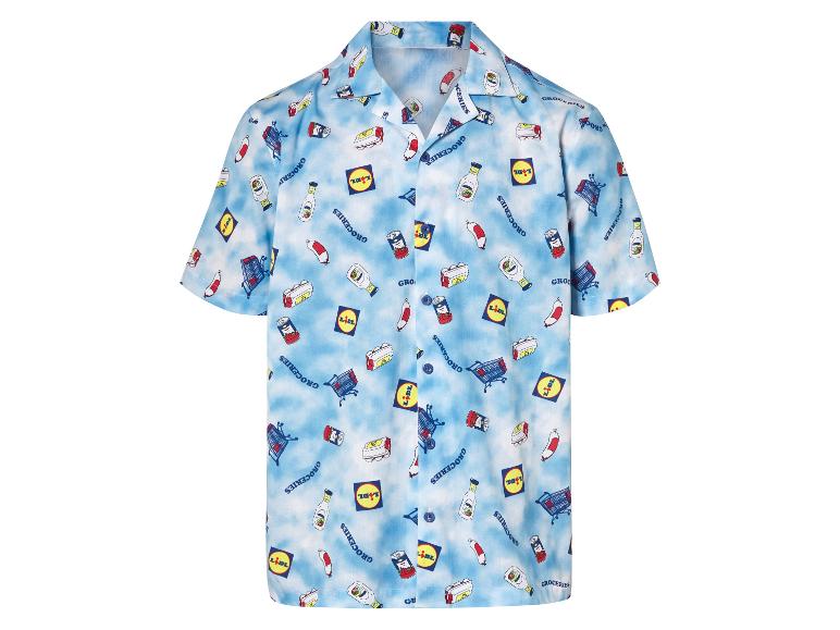 Chemise à manches courtes Lidl avec imprimé d'épicerie.