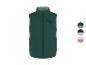 Gilet matelassé vert avec logo « NY » et échantillons de couleurs.