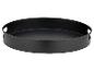 Plateau rond noir avec poignées, style moderne.