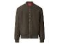 Blouson bomber vert foncé pour homme avec fermeture éclair et doublure à carreaux.