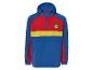 Une veste de vent bleue avec des accents rouges et jaunes et le logo Lidl.