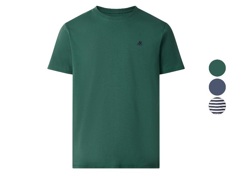 T-shirt vert à manches courtes avec petit logo brodé et échantillons de couleurs.