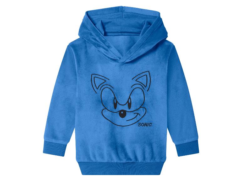 Sweat à capuche bleu pour enfants avec imprimé du visage de Sonic le Hérisson et texte « SONIC ».