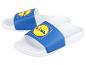 Claquettes Lidl bleues et blanches.