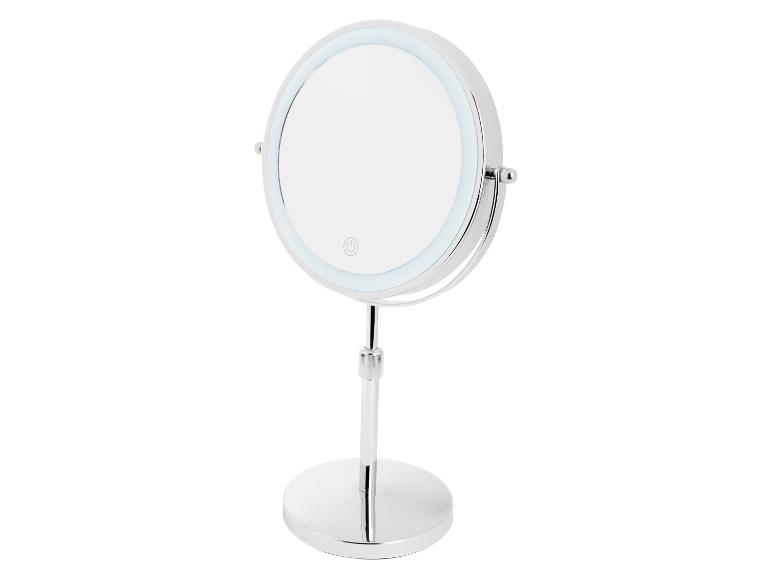 Miroir de maquillage sur pied avec éclairage LED.