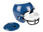 Un casque de football américain bleu avec une glacière intégrée.