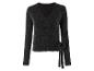 Un pull en tricot noir avec un col en V et un nœud.