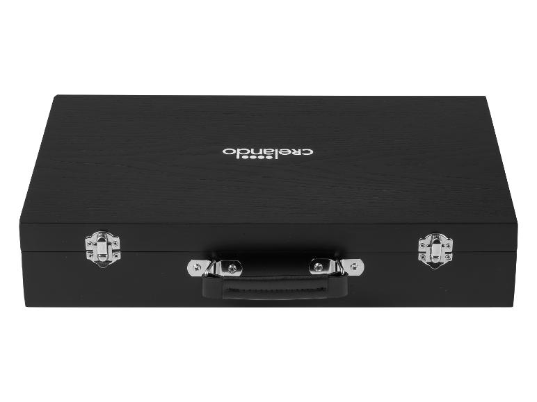 Mallette en bois noire Crelando avec fermoirs métalliques et poignée en cuir