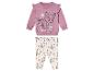 Un sweat rose avec un imprimé Bambi et un legging blanc avec un imprimé Bambi.