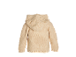 Cardigan bébé tricoté beige avec capuche et petites oreilles.