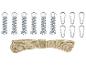 Cordage beige, ressorts et mousquetons pour hamac.