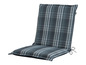 Un coussin de siège à carreaux bleus avec un cordon
