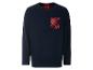 Un t-shirt à manches longues bleu marine avec une poche à carreaux rouges.