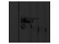 Serrure de porte noire avec poignée et trou de serrure.