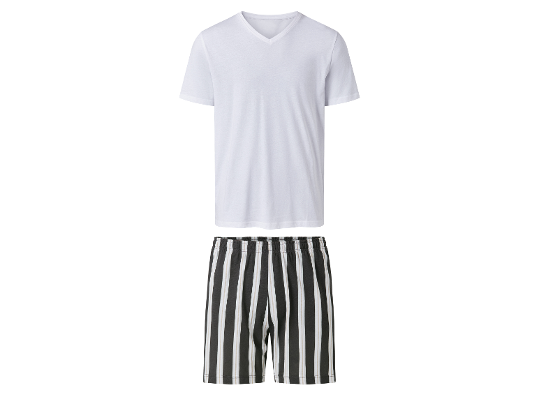 T-shirt blanc et short rayé pour homme.