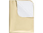 Couverture imperméable dorée avec envers blanc, pliée en diagonale.