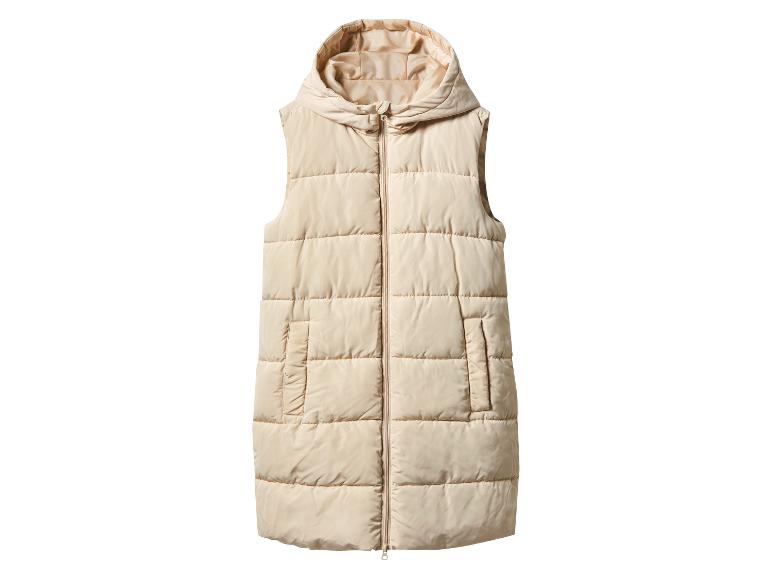 Gilet long matelassé beige à capuche