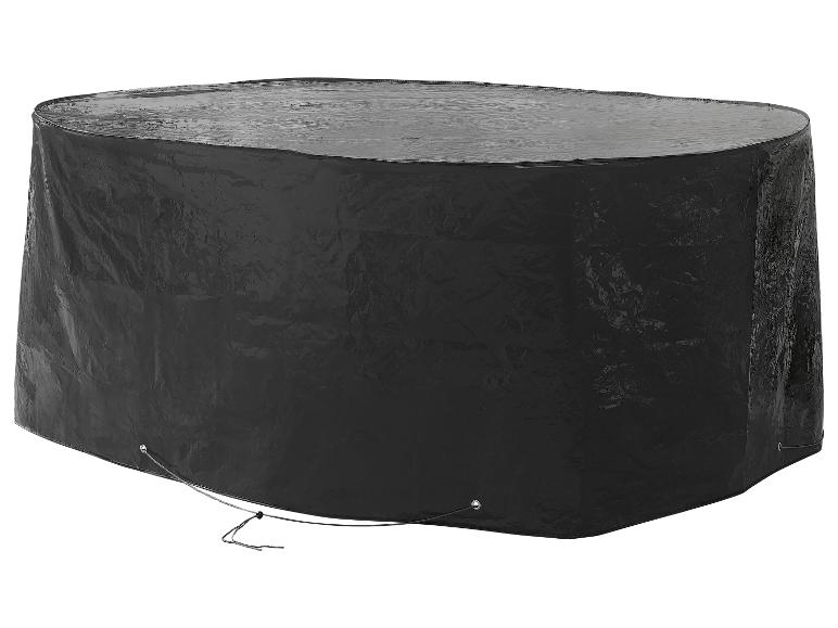 Housse de protection noire pour mobilier de jardin, avec cordon de serrage.