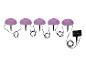 Cinq lampes solaires pour jardin, forme champignon, couleur mauve.