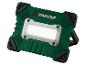 Projecteur de travail LED PARKSIDE vert et noir avec un panneau lumineux blanc éclatant.