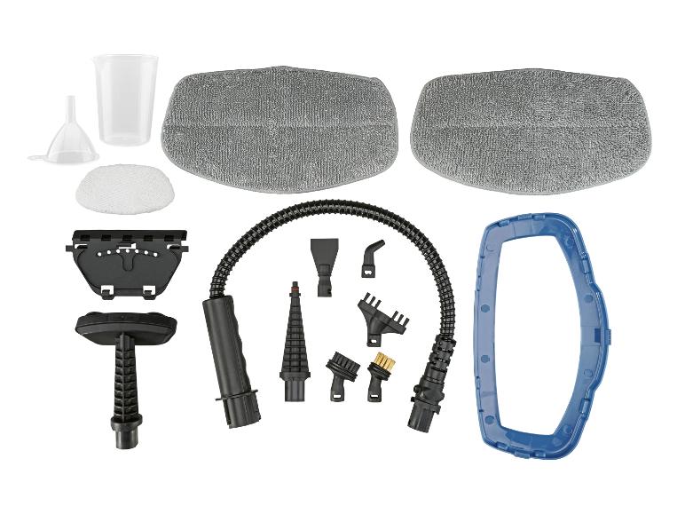 Accessoires de nettoyeur vapeur, y compris chiffons microfibres, buses et brosses.
