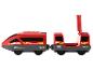 Un train Cityexpress rouge avec un wagon de marchandises ouvert.