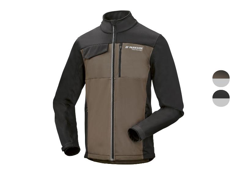 Veste softshell Parkside Performance marron et noire avec fermeture éclair.