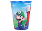 Un gobelet bleu avec une image de Luigi et Mario.