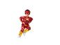 Garçon en costume de super-héros Flash, avec un masque et un éclair sur la poitrine
