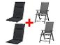 Deux chaises pliantes et deux coussins de chaise pour l'extérieur.