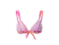 Haut de bikini triangle rose à imprimé multicolore.