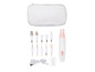 Un set de manucure électrique Silvercrest rose et blanc avec différents embouts.