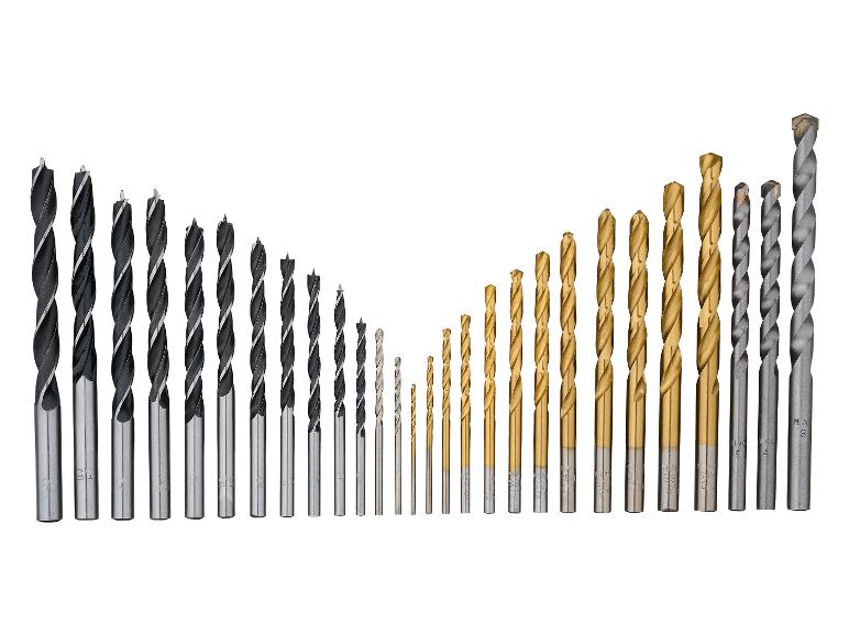 Jeu de forets pour bois, métal et maçonnerie de différentes tailles.