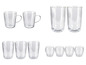 Un ensemble de six verres en verre à double paroi, deux avec des poignées.